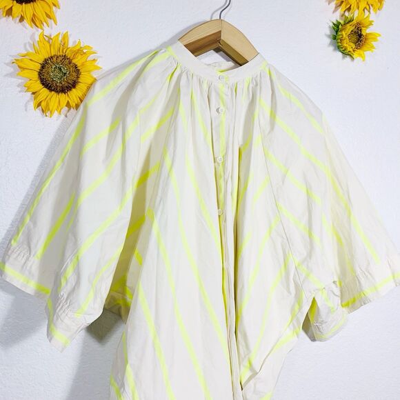 Pomander Place | Yellow and Creme Stripe Pia Oversized Swim Coverup Size Medium - Picture 12 of 16
